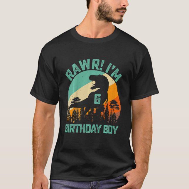 T-shirt Enfants Rawr I'm 6 6th Birthday Boys Dinosaur Rex  (Devant)