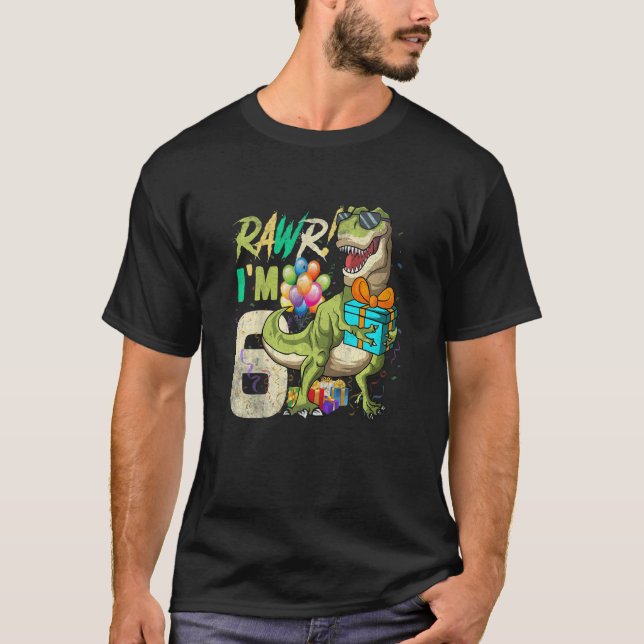 T-shirt Enfants Rawr I'm 6 Six Rex 6th Birthday Dinosaur 6 (Devant)