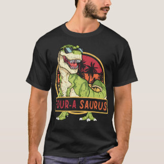 T-shirt Enfants Rétro 4 Ans Anniversaire 4E T Rex Dino Fou