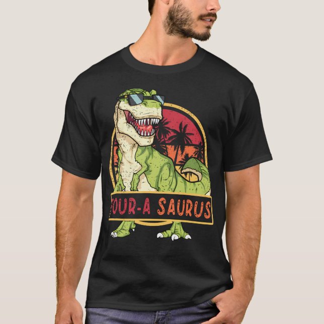 T-shirt Enfants Rétro 4 Ans Anniversaire 4E T Rex Dino Fou (Devant)