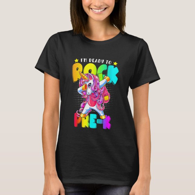 T-shirt Enfants Rock Pre K Dabbing Unicorn Girls Retour À  (Devant)
