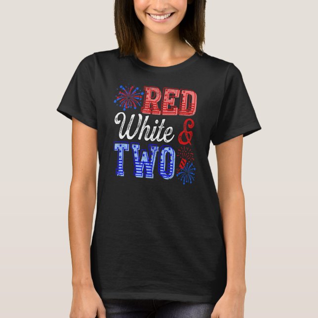 T-shirt Enfants Rouge Blanc Deux 2e anniversaire 4 juillet (Devant)