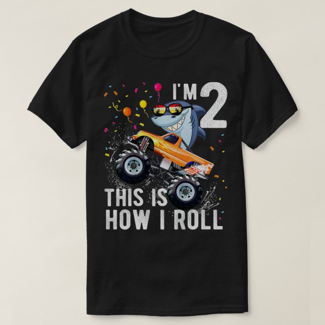 T-shirt Enfants Shark Monster Truck 2e anniversaire Boys e (Design devant)