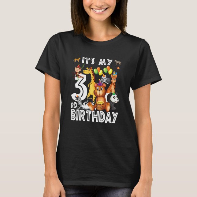 T-shirt Enfants Son 3e anniversaire Safari Jungle Animaux  (Devant)