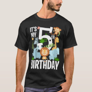 T-shirt Enfants Son 5ème anniversaire Jungle Zoo Thème Saf