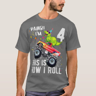 T-shirt Enfants T Rex Dinosaur Monster Camion 4e anniversa