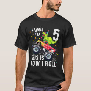 T-shirt Enfants T Rex Dinosaur Monster Camion 5e anniversa