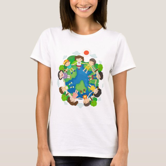 T-shirt Enfants tenant des mains autour de la terre (Devant)