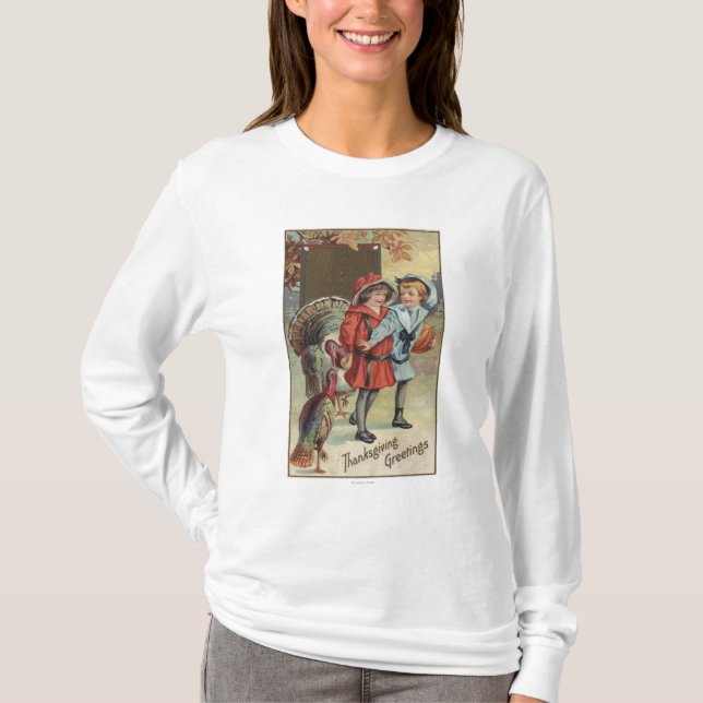 T-shirt Enfants tenant un citrouille, dindes (Devant)