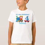 T-shirt Enfants Train Birthday Boy<br><div class="desc">Votre garçon ou votre fille d'anniversaire regardera la partie dans cette chemise d'anniversaire de train ! Le design comprend un train rouge, bleu et jaune avec un endroit pour mettre l'âge de votre enfant. Le texte dit C'est mon anniversaire et a un espace pour le nom de votre enfant. Tout...</div>