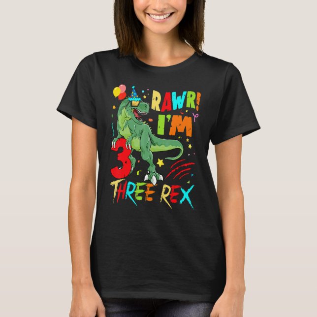 T-shirt Enfants Trois Rex Anniversaire tenue de fête Dinos (Devant)