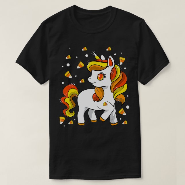 T-shirt Enfants Unicorn Candy Corn Girls Halloween (Design devant)