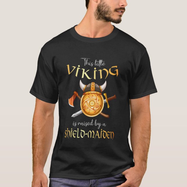 T-shirt Enfants Viking Petit Élevé Par Un Bouclier-Maiden (Devant)