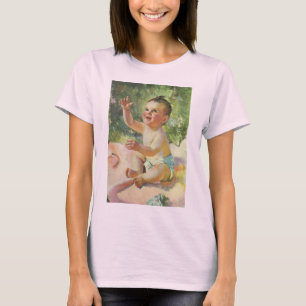 T-shirt Enfants Vintage, Bébé Fille Mignonne sur une Couve
