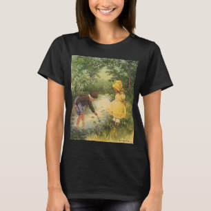 T-shirt Enfants vintage, garçon et fille jouant près du ru