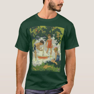 T-shirt Enfants vintage jouant avec des voiliers jouets su