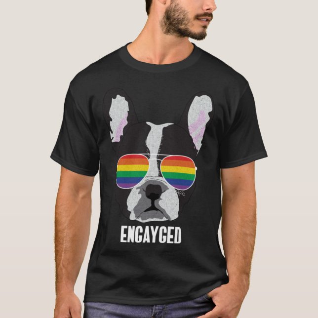 T-shirt Engayged  Boston Terrier Dog Gay Pride (Devant)