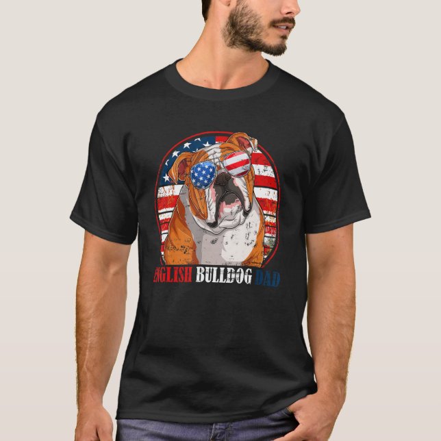 T-shirt English Bulldog Dad Retro American Flag Patriotic  (Devant)