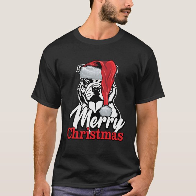 T-shirt English Bulldog Santa Hat Merry Christmas (Devant)