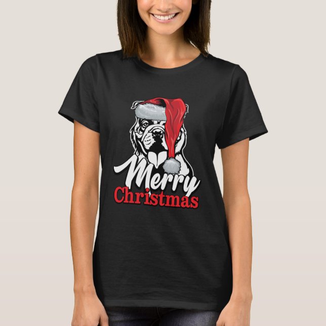 T-shirt English Bulldog Santa Hat Merry Christmas (Devant)
