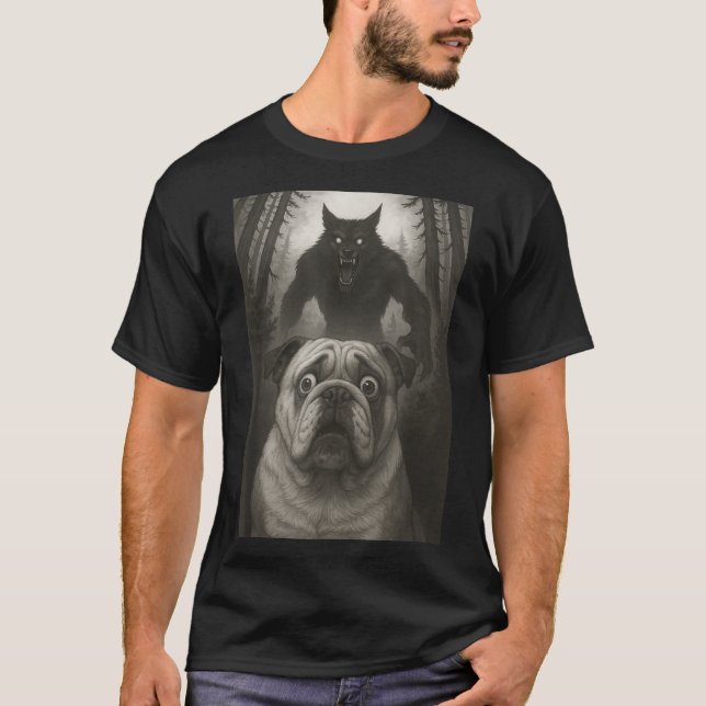 T-shirt English Bulldog Selfie With Werewolf Funny  (Devant)