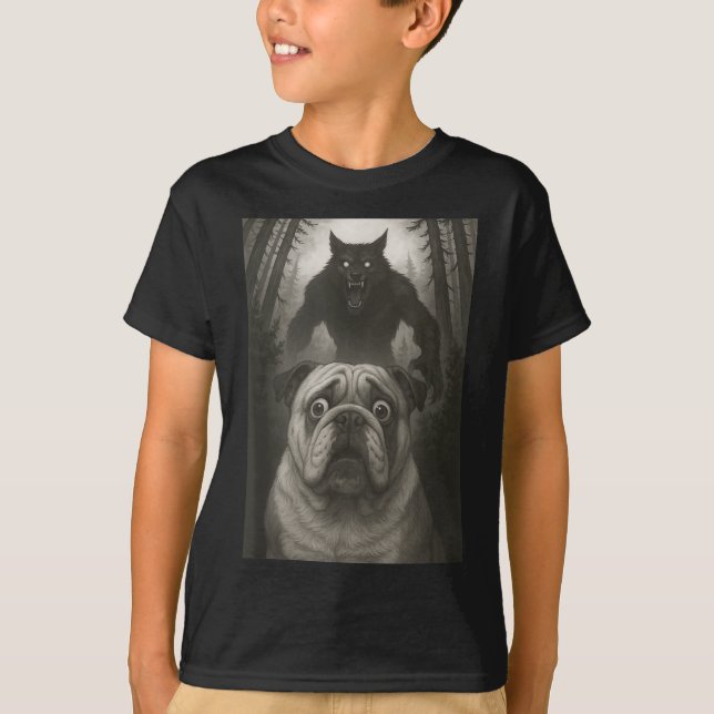 T-shirt English Bulldog Selfie With Werewolf Funny  (Devant)