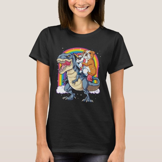 T-shirt English Bulldog Unicorn Riding Dinosaur rex  Men W (Devant)