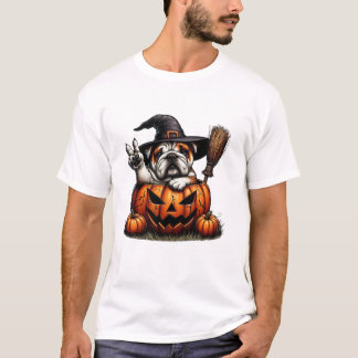 T-shirt English Bulldog Witch Pumpkin