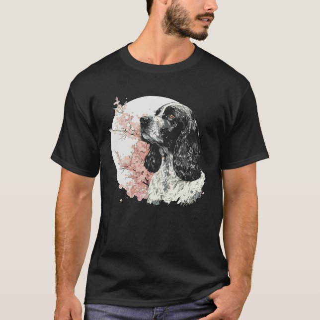T-shirt English Cocker Spaniel Cherry Blossom Dog Japanese (Devant)