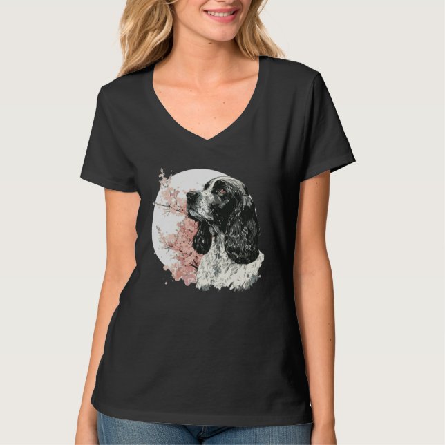 T-shirt English Cocker Spaniel Cherry Blossom Dog Japanese (Devant)