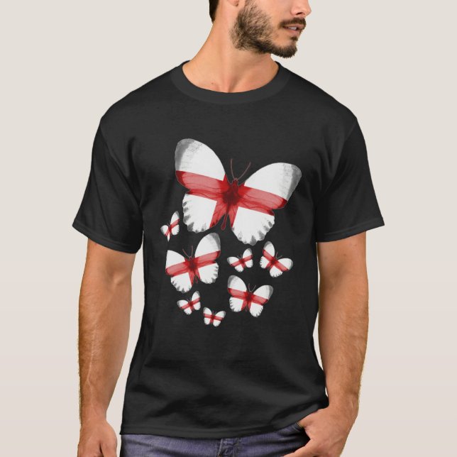 T-shirt English Flag Butterfly Idea For Women & Flag Of En (Devant)