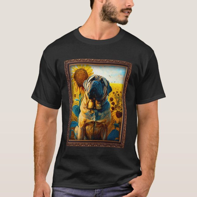 T-shirt English Mastiff Painting Sunflower Flower Mom Wome (Devant)