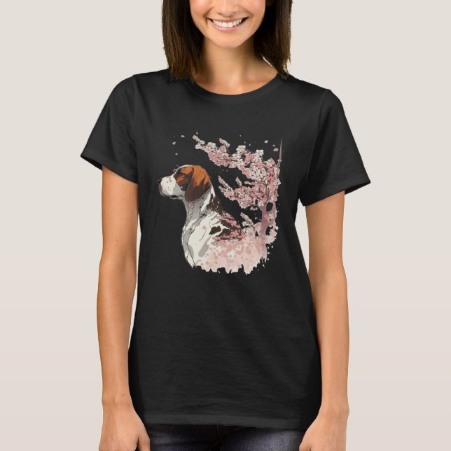 T-shirt English Pointer Cherry Blossom Dog Breed Japanese  (Devant)