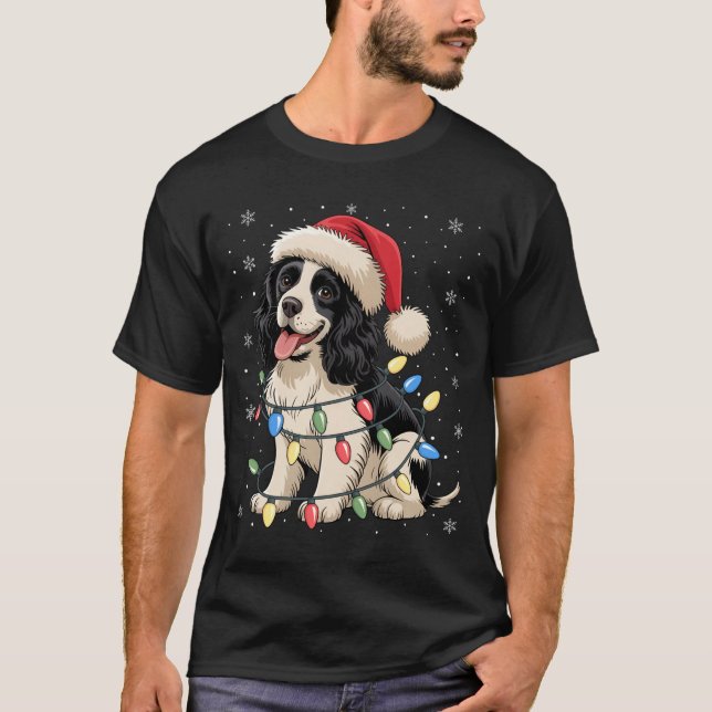 T-shirt English Springer Spaniel Dog Christmas Tree Lights (Devant)