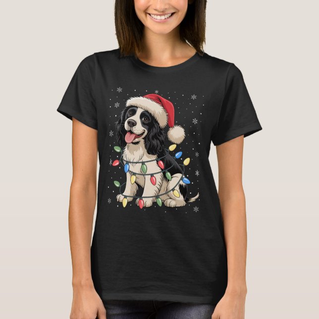 T-shirt English Springer Spaniel Dog Christmas Tree Lights (Devant)
