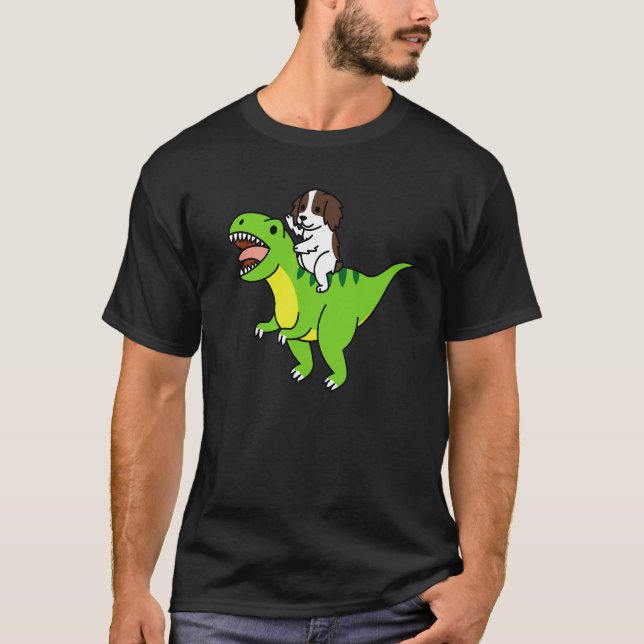 T-shirt English Springer Spaniel montant Rex dinosaure chi (Devant)