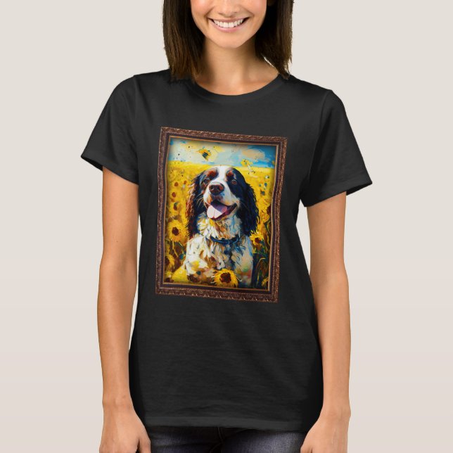 T-shirt English Springer Spaniel Painting Sunflower Flower (Devant)