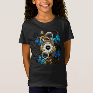 T-Shirt Engrenages à vapeur et papillons bleus