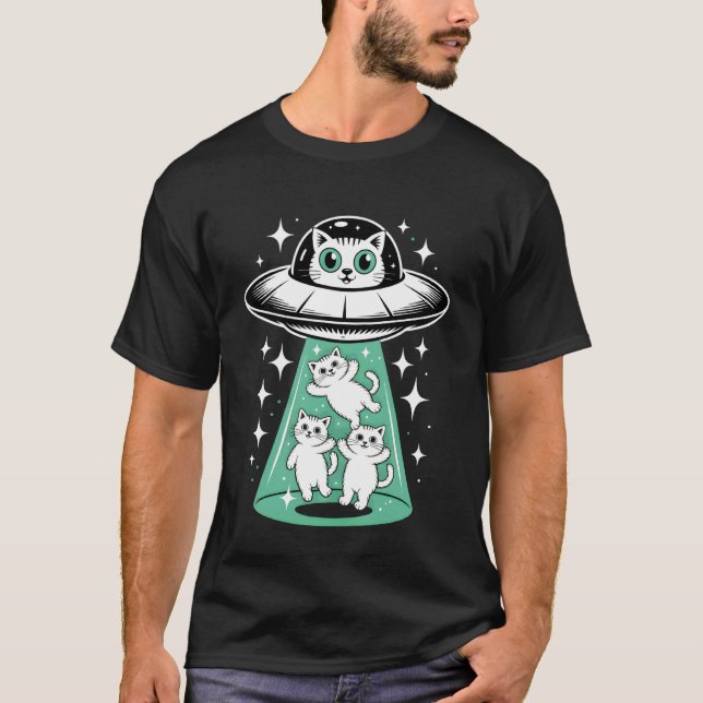 T-shirt Enlèvement de chat extraterrestre mignon Design dr (Devant)