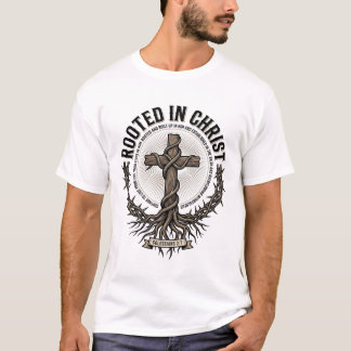 T-shirt Enraciné dans le Christ Croix Gravure Vintage Chré