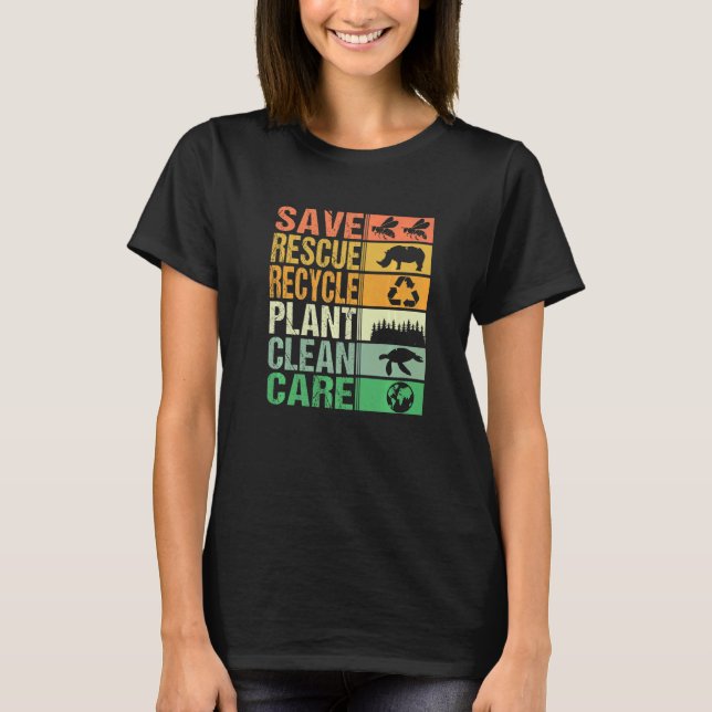 T-shirt Enregistrer Secourir Recycle Plante Nettoyage Retr (Devant)