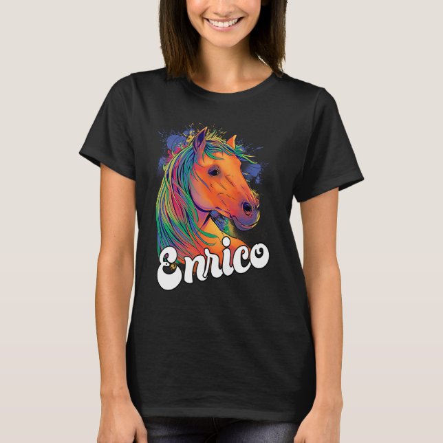 T-shirt ENRICO Nom du garçon mignon avec un beau cheval (Devant)