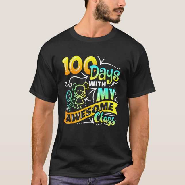 T-shirt Enseignant 100e jour de l'école avec classe stupéf (Devant)