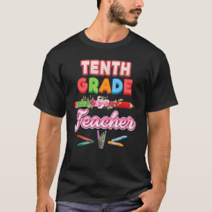 T-shirt Enseignant 10e année Dixième crayon Floral Flower