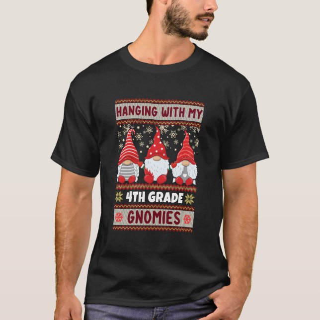 T-shirt Enseignant 4e année Gnome suspendu avec mes gnomes (Devant)