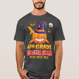 T-shirt Enseignant 4e année Shark Boo Citrouille Halloween