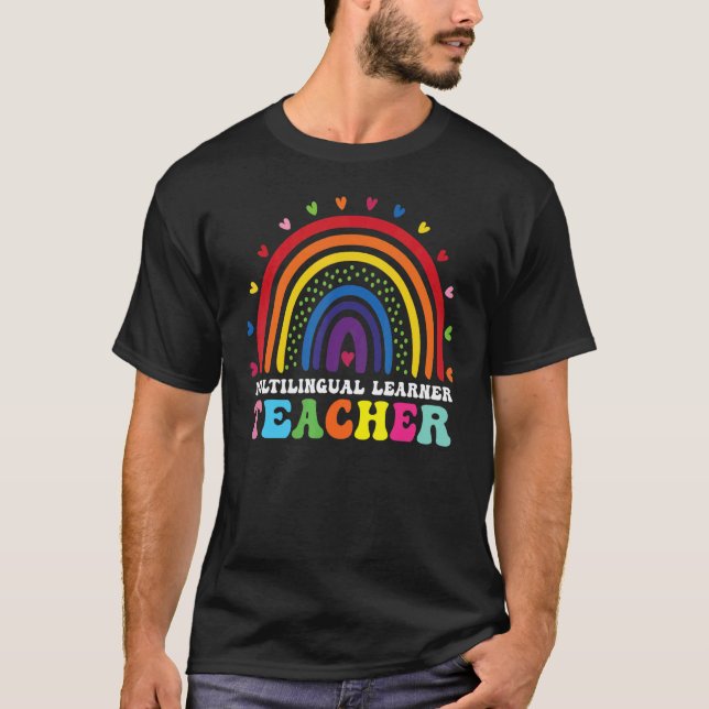 T-shirt Enseignant apprenant multilingue Léopard Arc-en-ci (Devant)