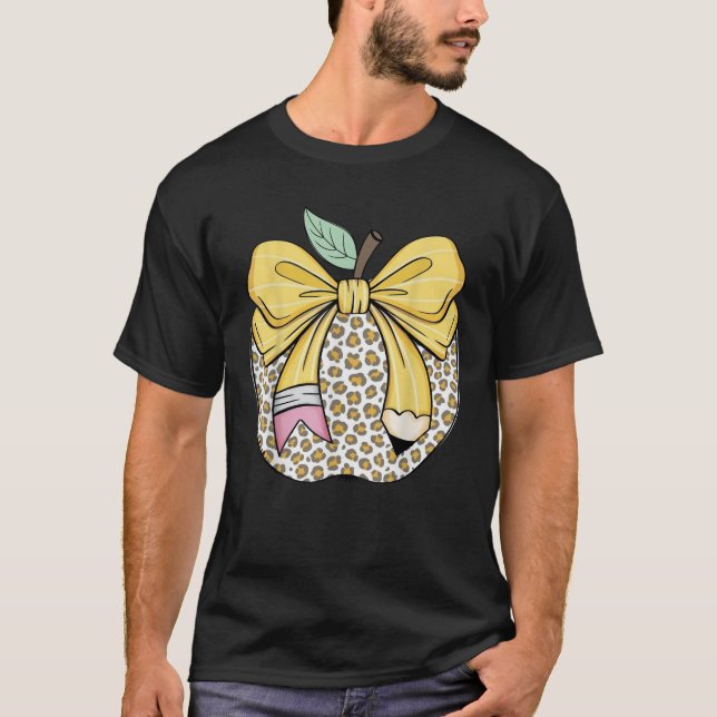 T-shirt Enseignant Coquette Pencil Bow Et Apple Enseignant (Devant)