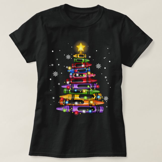 T-shirt Enseignant Crayon Christmas Tree Lights Ecole étud (Design devant)