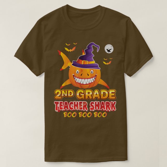 T-shirt Enseignant de 2e année Shark Boo Citrouille Hallow (Design devant)